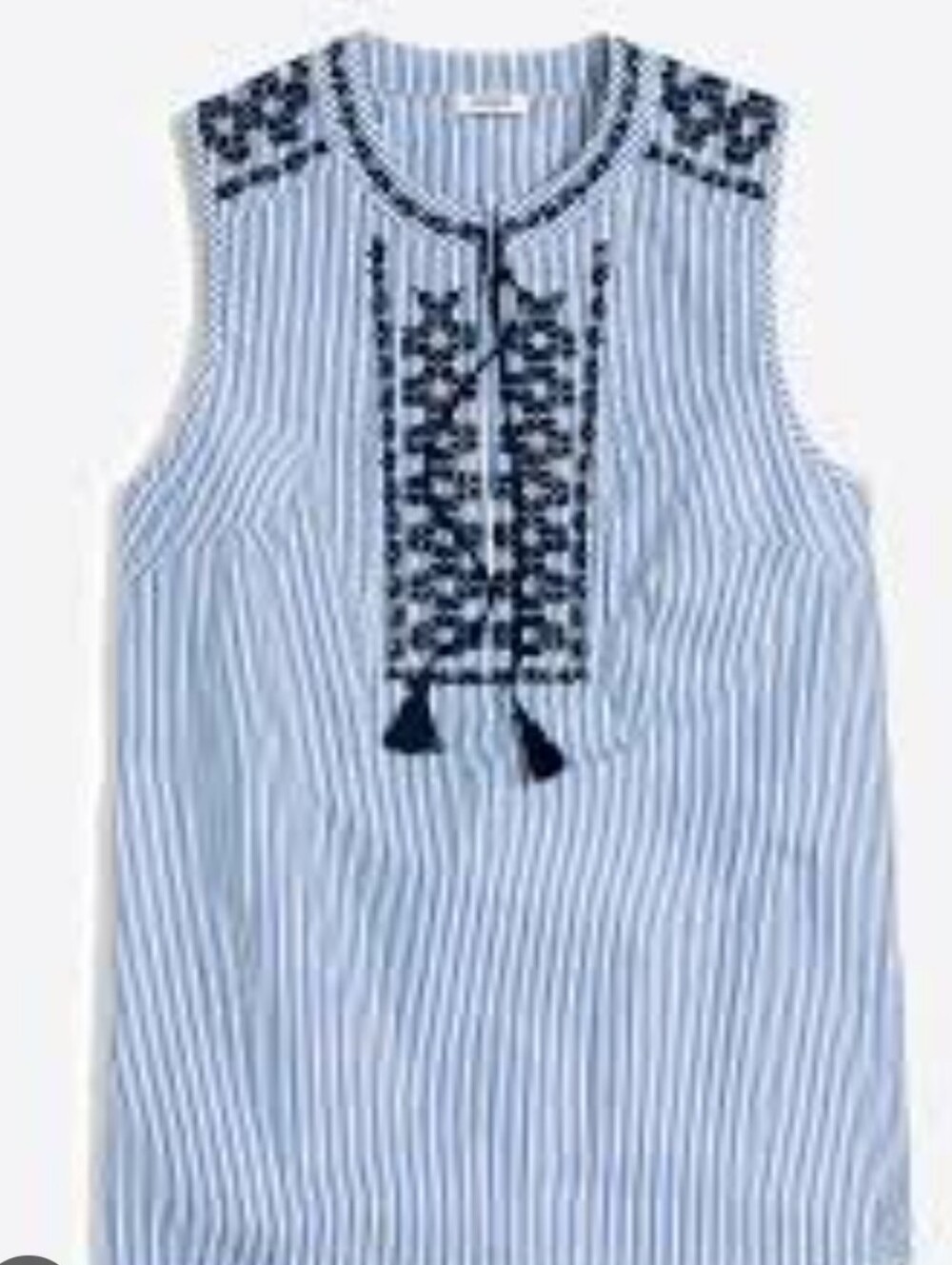 J. Crew XL Blue & White Striped Embroidered Sleeveless Top